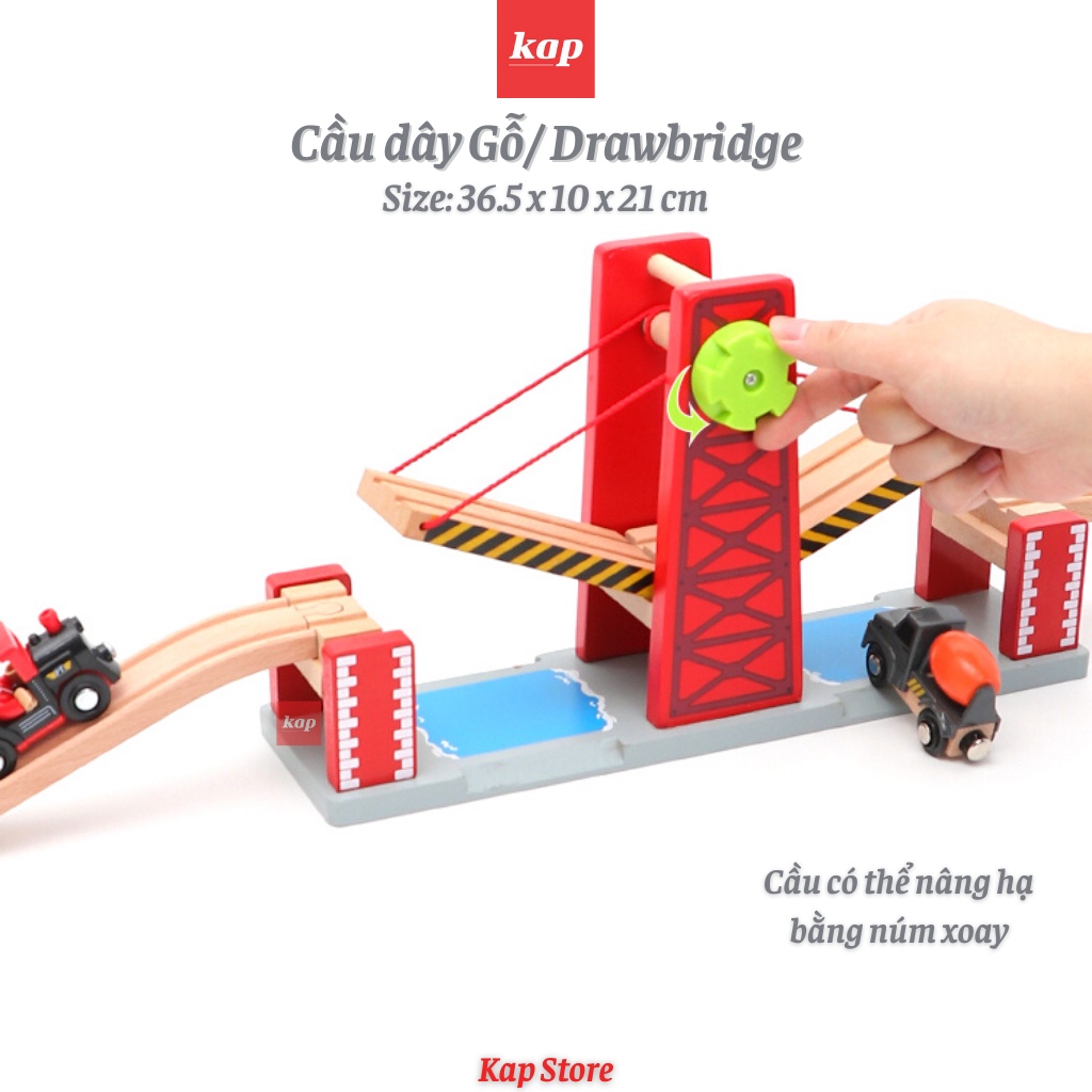 Cầu dây rút gỗ Drawbridge - phụ kiện lắp ráp đường ray xe lửa gỗ