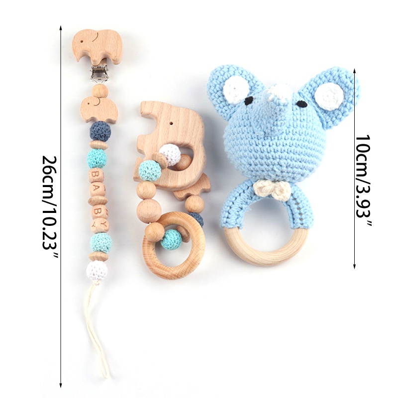 Set 3 Đồ Chơi Vòng Tay Lục Lạc Lục Lạc Gỗ Kẹp Núm Vú Giả Không BPA Cho Bé Mọc Răng