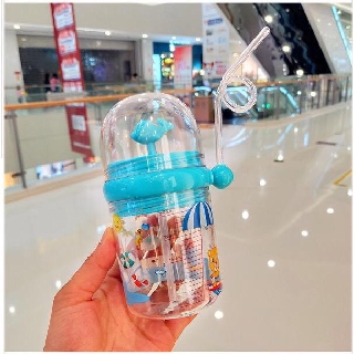 Bình Đựng Nước - Bình tập uống nước chống sặc cá heo phun nước, bình tập uống có ống hút cho bé