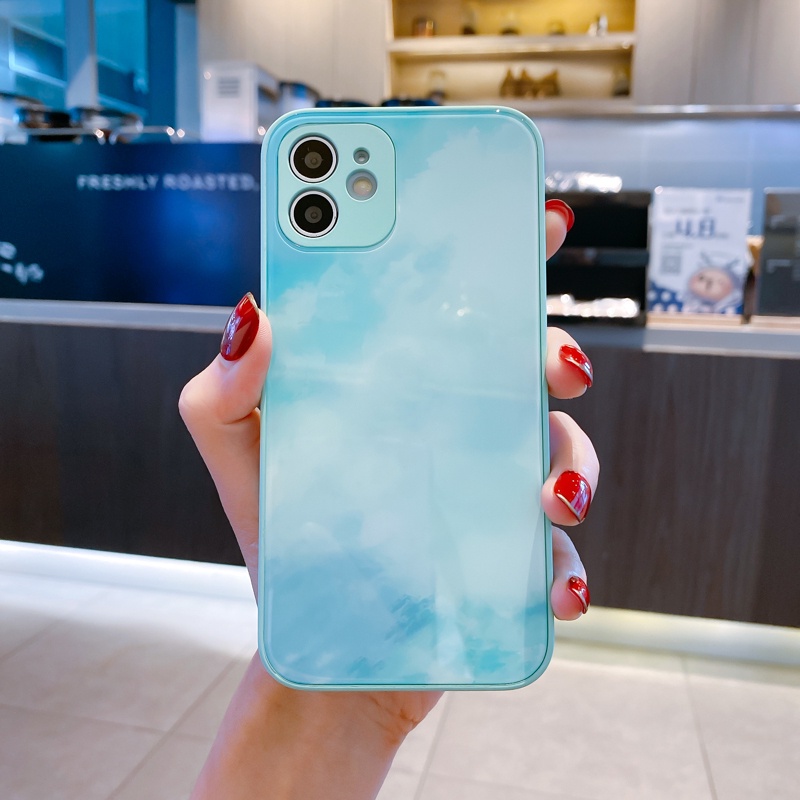 【Có Logo】Ốp điện thoại kính cường lực hình vuông cho iPhone 13 Pro Max 11Pro Xs Max XR X 12Pro 7 8 Plus