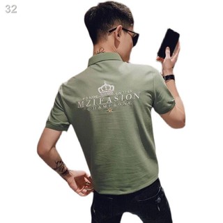 9Người xã hội Tay ngắn Nam Tinh thần Chàng trai mỏng Áo phông Màu đỏ bó sát nửa sơ mi polo hợp thời trang