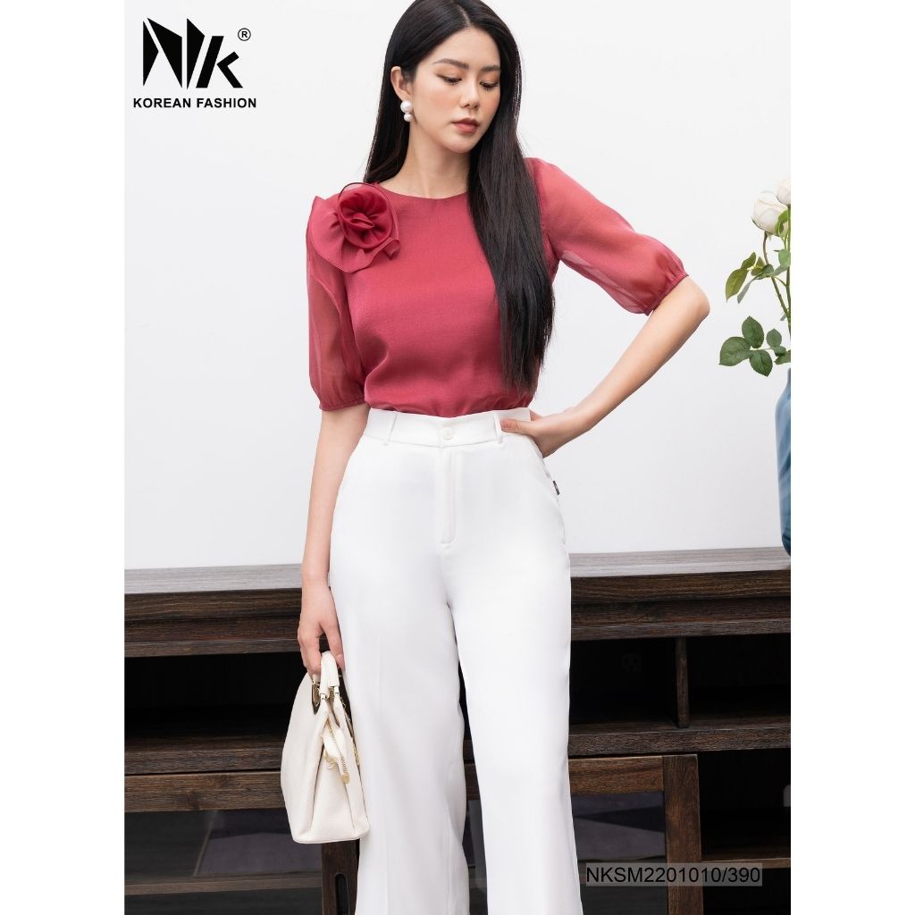 Áo Sơ Mi Nữ NK Fashion Thiết Kế Cổ Hoa Hồng Vải Hàn Cao Cấp Mềm Mịn Không Nhăn Nữ Tính NKSM2201010