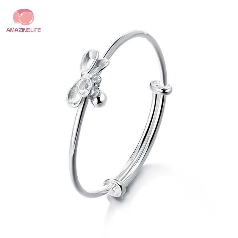 Vòng Đeo Tay Mạ Bạc Phối Chuông Và Nơ Dễ Thương Có Thể Điều Chỉnh