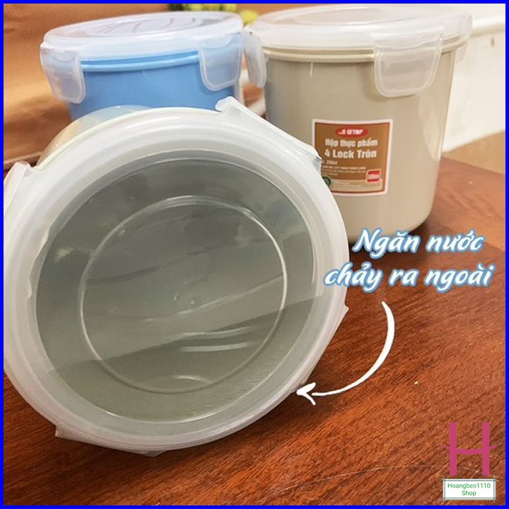 Hộp đựng thực phẩm tròn 580ml 4 khóa Song Long 2864 chống tràn siêu bền { H }
