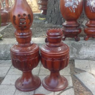 Cặp đèn dầu thờ gỗ Hương nguyên khối cao cấp cao 40cm