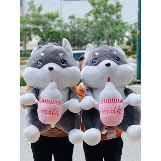 Gấu bông chó husky ôm bình sữa cao cấp siêu to khổng lồ