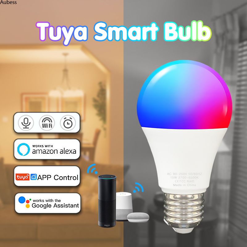 Aubess Aubess 15E/9W TUYA Thông Minh WiFi E27 RGBCW Bóng Đèn LED LED Lightbulbs Alexa Đèn Google Nhà Yandex alice 100-240V Mờ Ảo Thuật Bóng Đèn Điều Khiển Bằng Giọng Nói