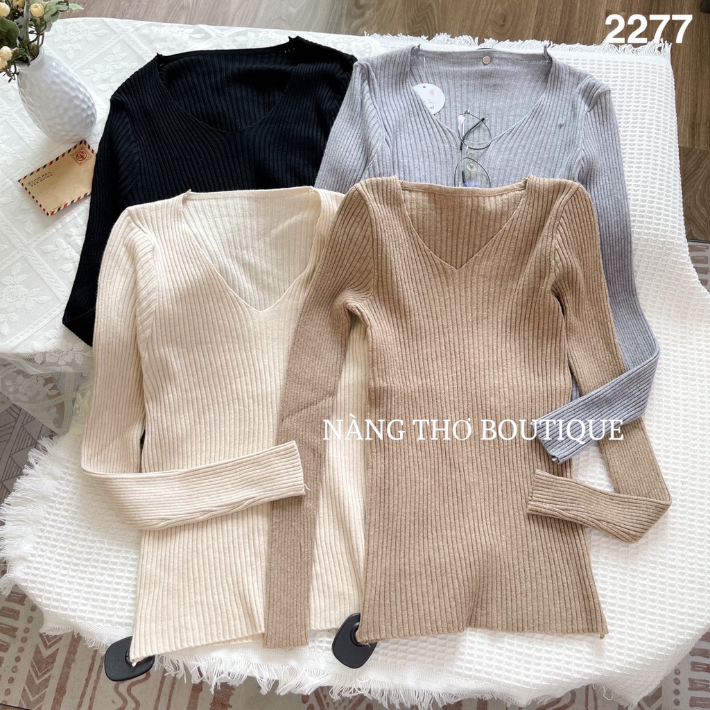 Áo len gân cổ tim (ảnh thật do shop chụp) 2277