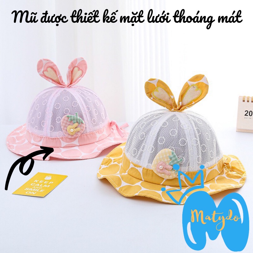 Mũ cho bé trai bé gái MATYDO rộng vành trẻ em hình dâu lưới có dây rút điều chỉnh đáng yêu phụ kiện mũ nón