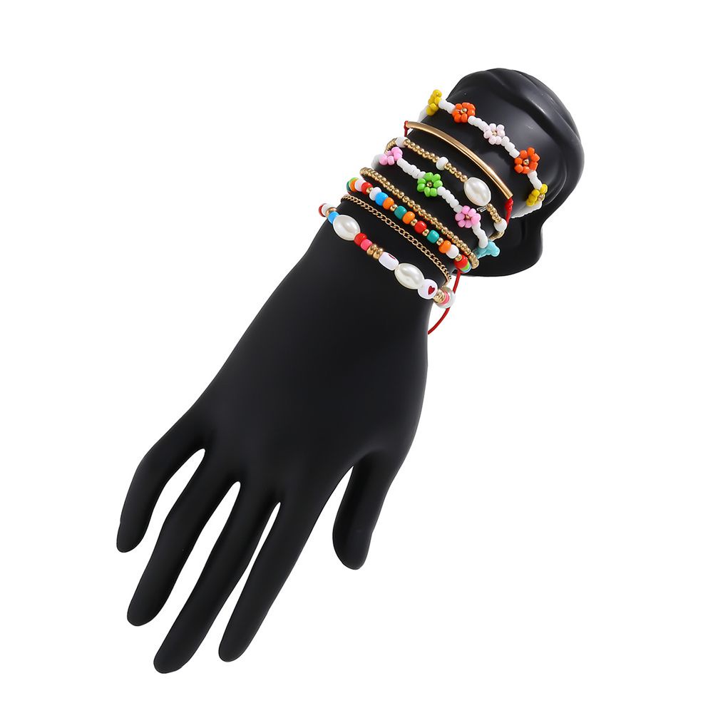 Set 8 Vòng Tay Nhiều Lớp Đính Hạt Nhựa Acrylic Phong Cách Bohemian Thời Trang