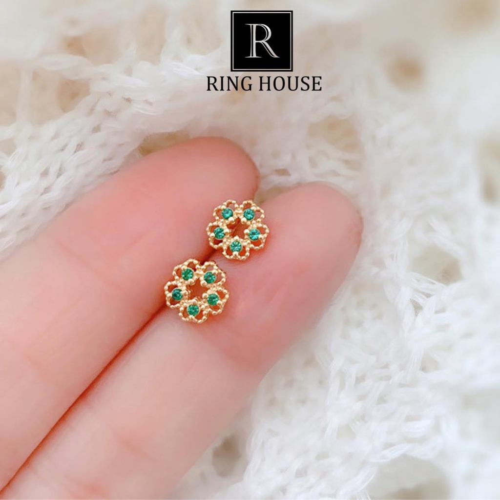 E44 Bông Tai Khuyên Tai Nữ Hoa Xanh Mini