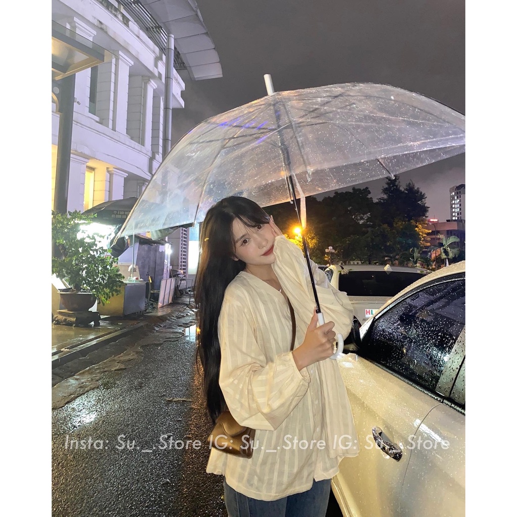 Áo babydoll dài tay cổ V kẻ nổi A2450 SUSTORE