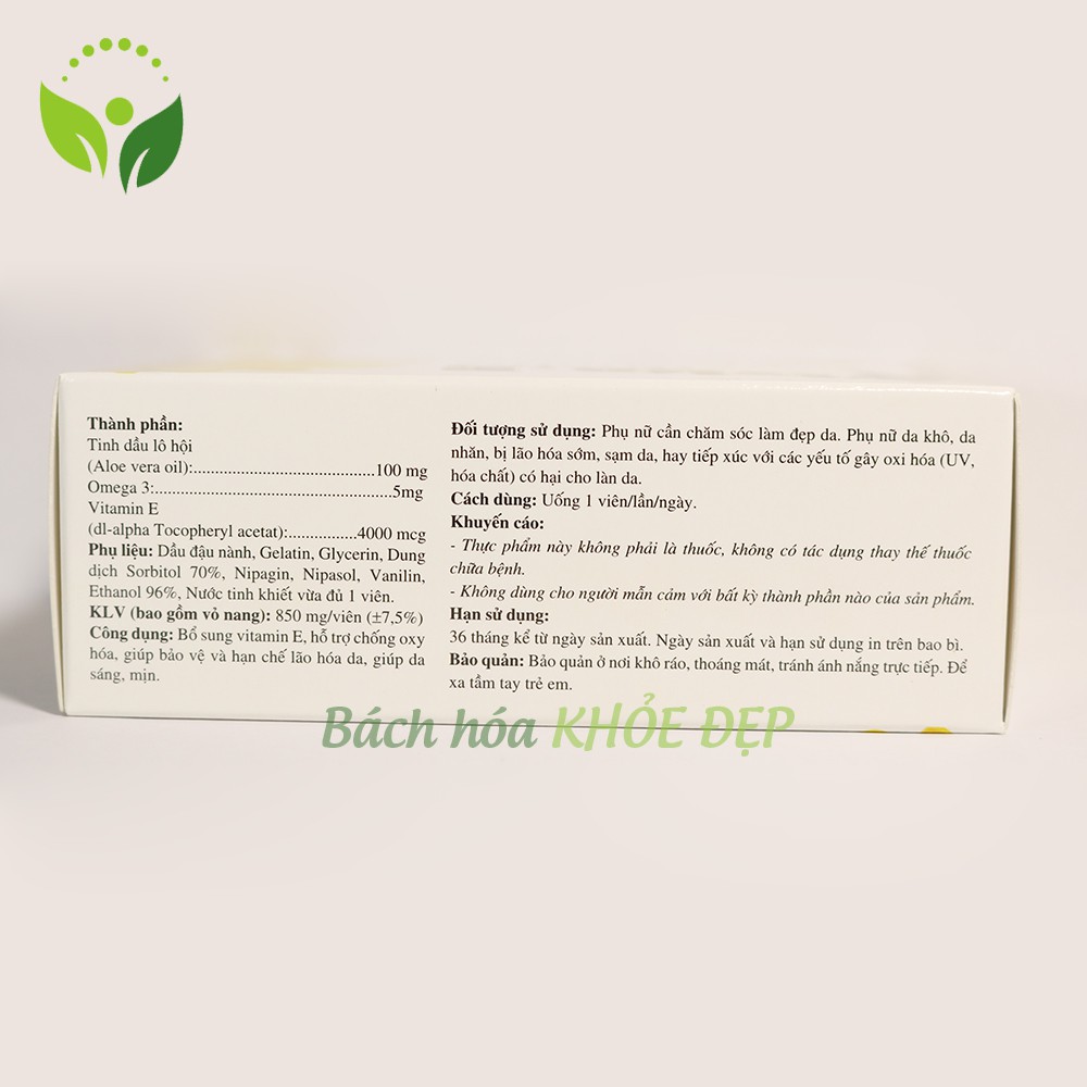 Viên uống đẹp da Vivita E Trắng bổ sung Vitamin E, Omega 3, tinh dầu nha đam - Hộp 30 viên | BigBuy360 - bigbuy360.vn