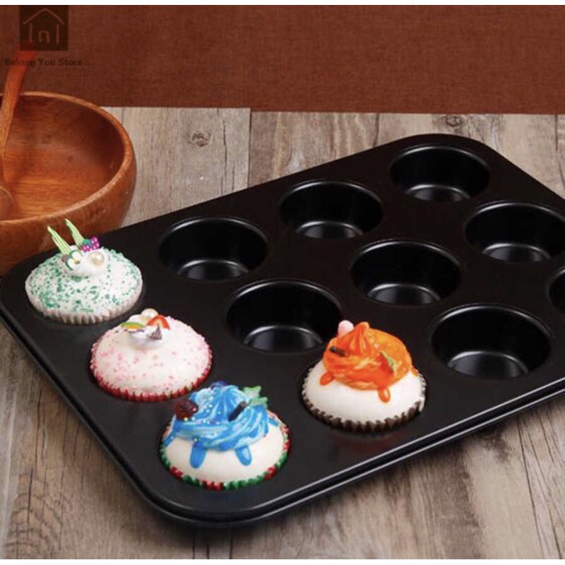 Khuôn Cupcake chống dính 12 ô to