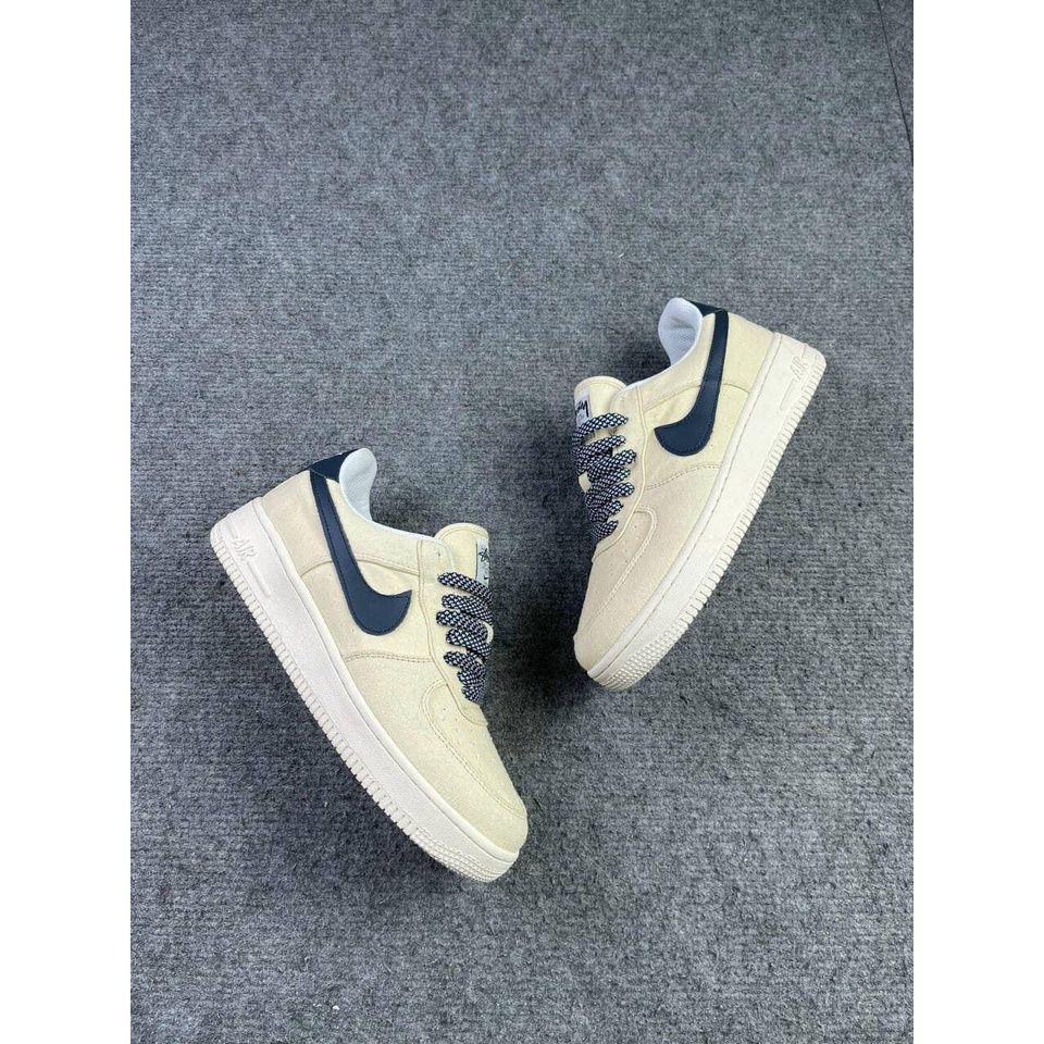 GIÀY AIR FORCE 1 CANVAS NAVY, AF1 Vải Kem Sữa Hót trend, Giầy thể thao AF1 kem vạch xanh than Full kiện