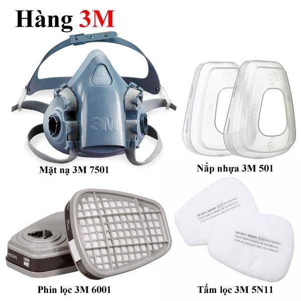 Bộ Mặt Nạ Phòng Độc 3M 7501 Kèm Phin Lọc 3M6001 - Chống khói, Chống hóa chất, Chống bụi, Phun Sơn, Phun Thuốc Trừ Sâu