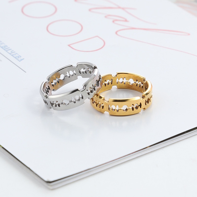 Nhẫn hình lưỡi 6mm bằng thép không gỉ thời trang hoàn toàn mới, nhẫn nam và nữ bằng thép titan phong cách retro.