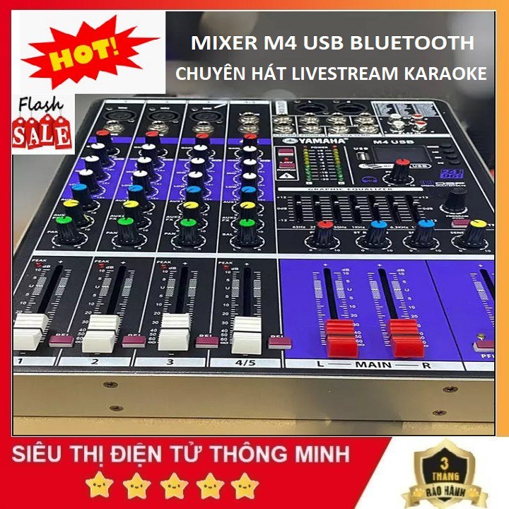 Mixer Yamaha M4 USB Bluetooth, Tặng Giắc 6,5 Bộ Chộn Âm Thanh Chuyên Hát Livestream Hát Karaoke Gia Đình