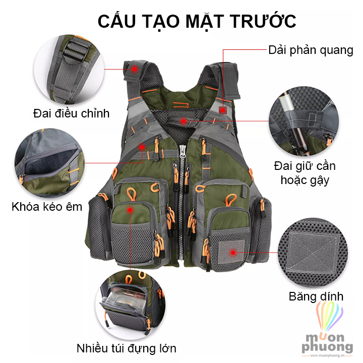 Áo phao bơi người lớn cứu hộ ghi lê cao cấp câu cá dã ngoại nhiều túi nam nữ - MUÔN PHƯƠNG SHOP