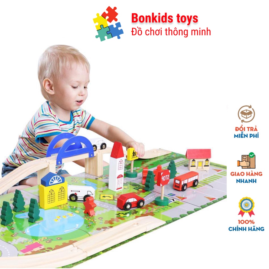 Đồ chơi xếp hình, lắp ráp mô hình giao thông bằng gỗ giúp bé phát triển tư duy - đồ chơi gỗ Bonkids toys
