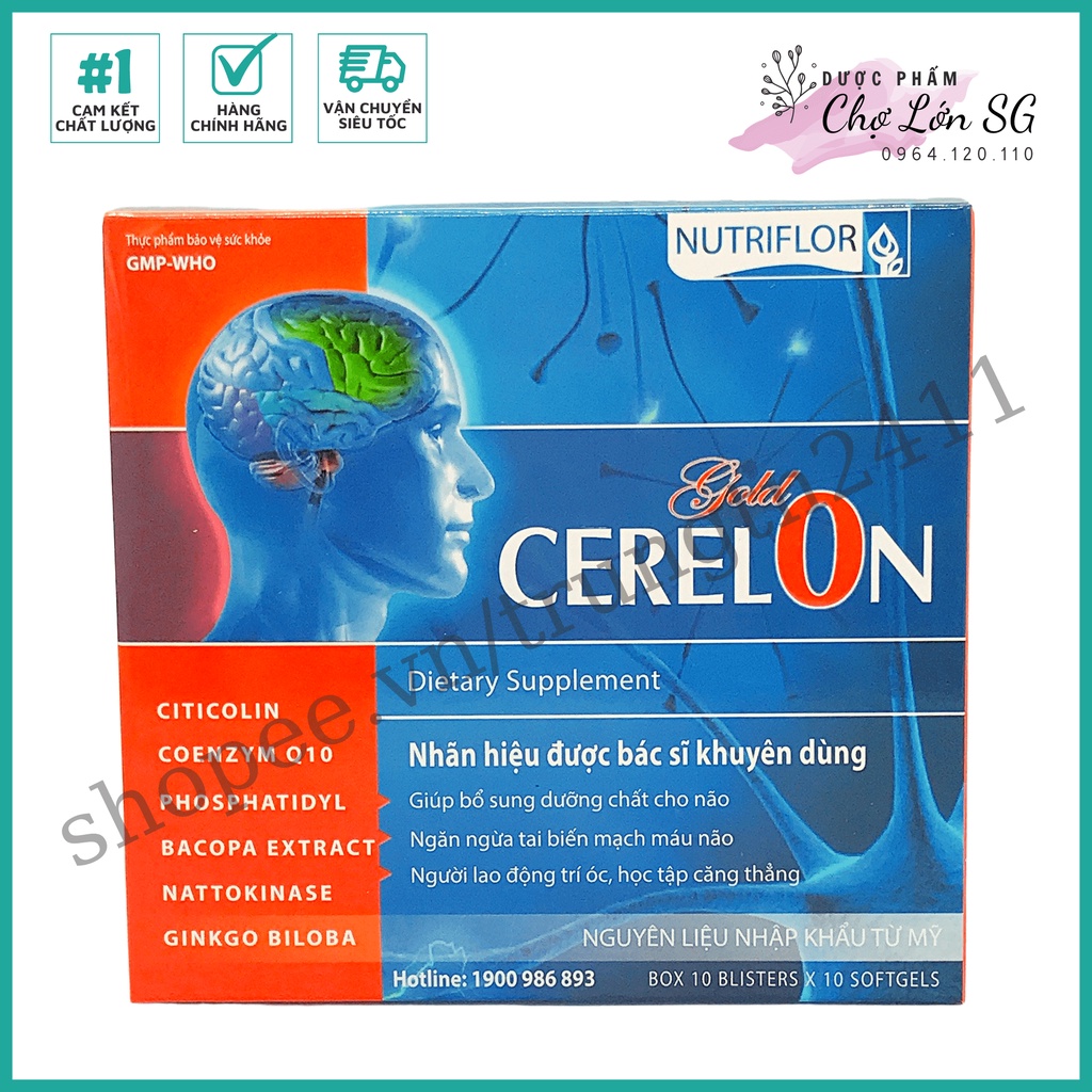 Viên uống bổ não CERELON GOLD giảm đau đầu, mất ngủ, hoa mắt chóng mặt (HỘP XANH ĐẬM) - Hộp 100 viên