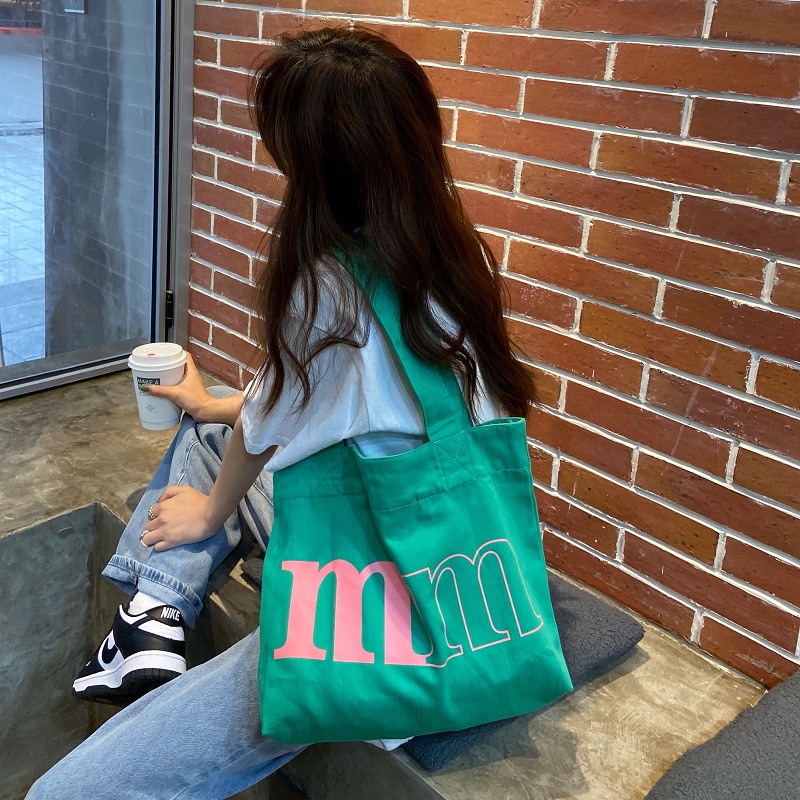 Túi xách vải bạt in chữ thời trang xuân hạ Hàn Quốc nhiều màu cho nữ