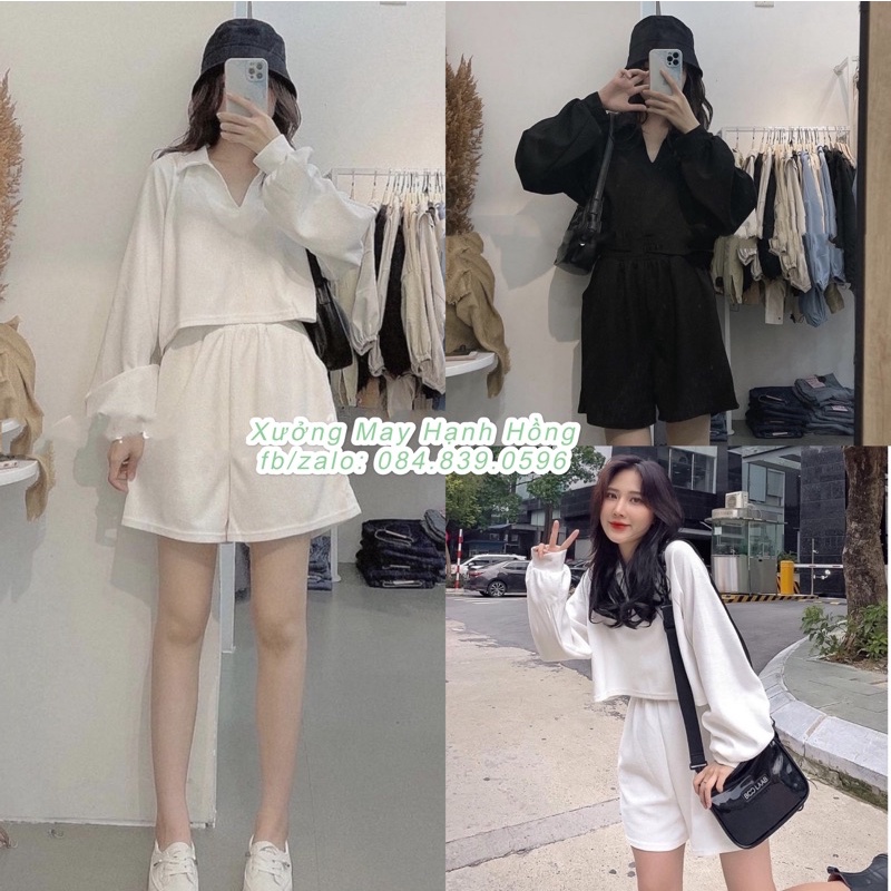 Set bộ áo croptop và quần đùi kiểu dáng Hàn Quốc