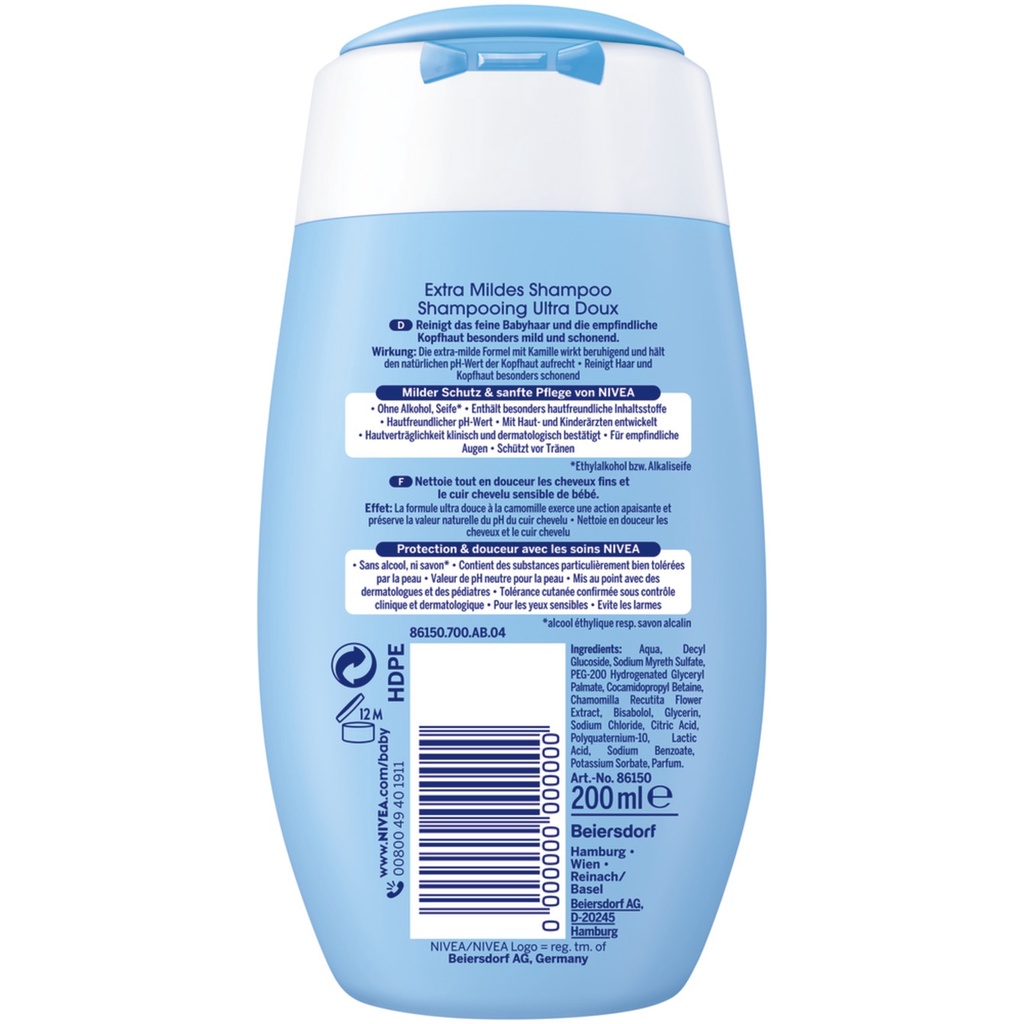 Sữa tắm gội 2in1 Nivea Baby và Dầu gội cho bé Nivea Baby Extra Mildes,200ml- 500ml