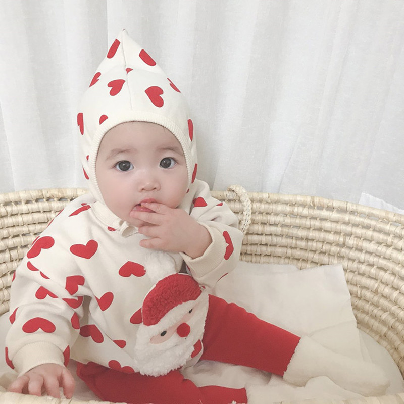 Bộ Áo Liền Quần + Nón Vải Dày Họa Tiết Giáng Sinh Dễ Thương Cho Bé Gái