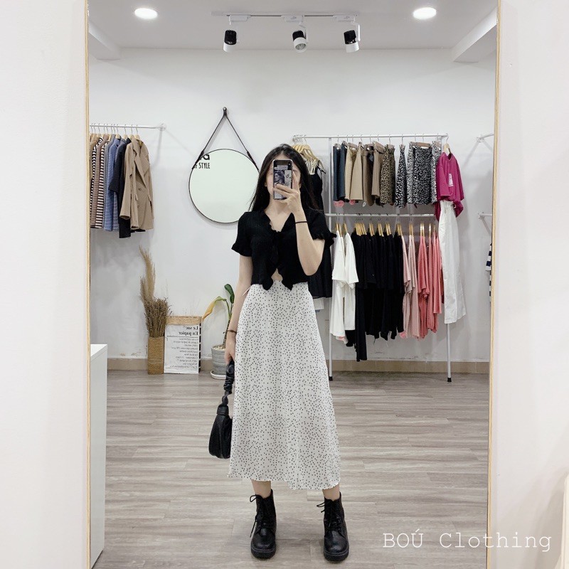Áo croptop len tăm cột dây