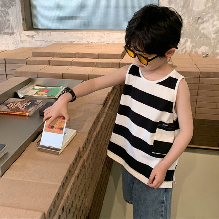 Hàng Có Sẵn Áo Thun Không Tay Kẻ Sọc Phong Cách Nhật Bản Hàn Quốc Thiết Kế Độc Đáo Cho Bé Trai