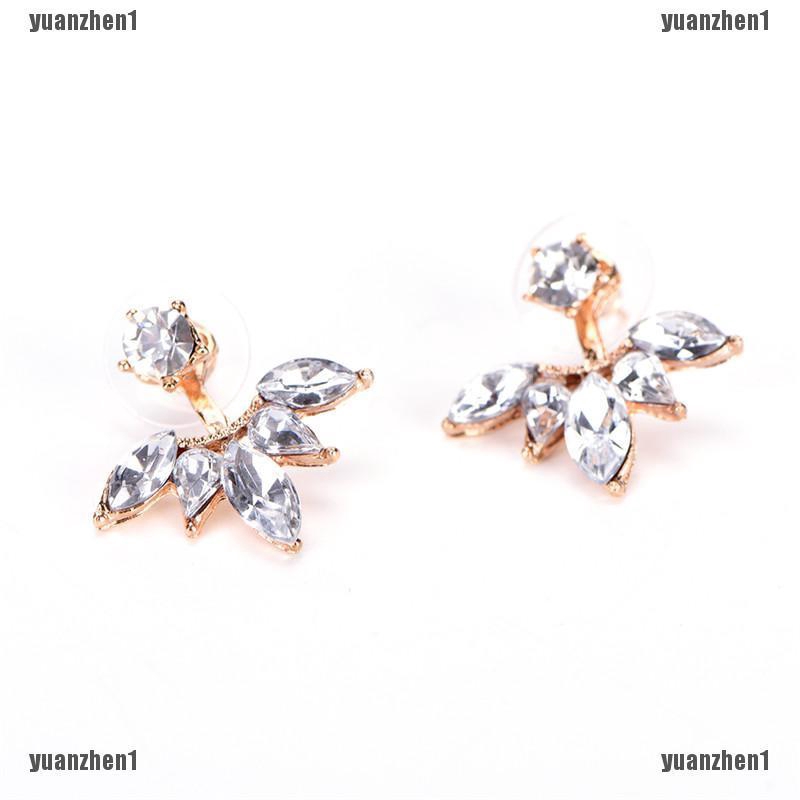 Bông Tai Hình Chiếc Lá Đính Đá Thủy Tinh Thời Trang