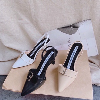 Sandal cao gót nữ gót nhọn 7 phân quay dây thun sau gót nhọn wang Q134