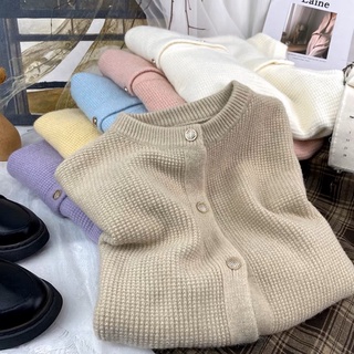 Áo khoác len cardigan dệt kim cổ tròn basic nhiều màu Yannie