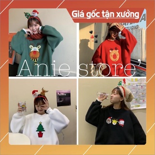 [Freeship] Áo Nỉ Noel Thêu Hình Lớn 🦋 Áo Thun Sweater Christmas Họa Tiết Dáng Rộng 4 Màu 🦋 Giá Tốt