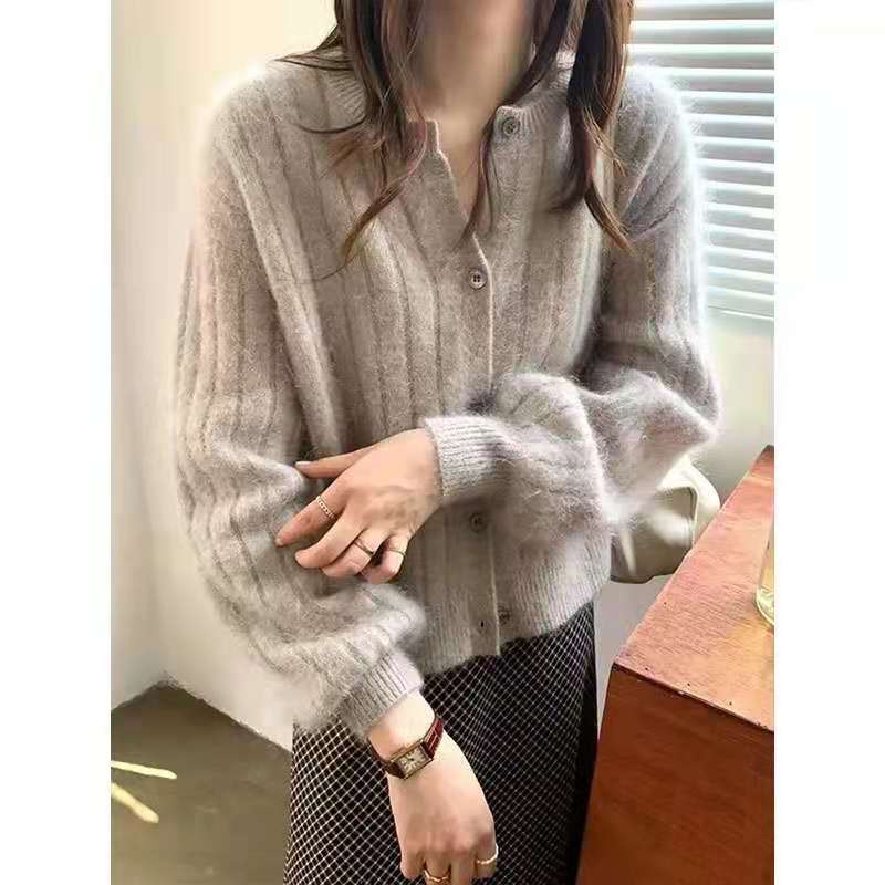 Áo Khoác Cardigan Dệt Kim Vải Lông Cừu Thời Trang Thu Đông Ấm Áp Dành Cho Nữ 2021