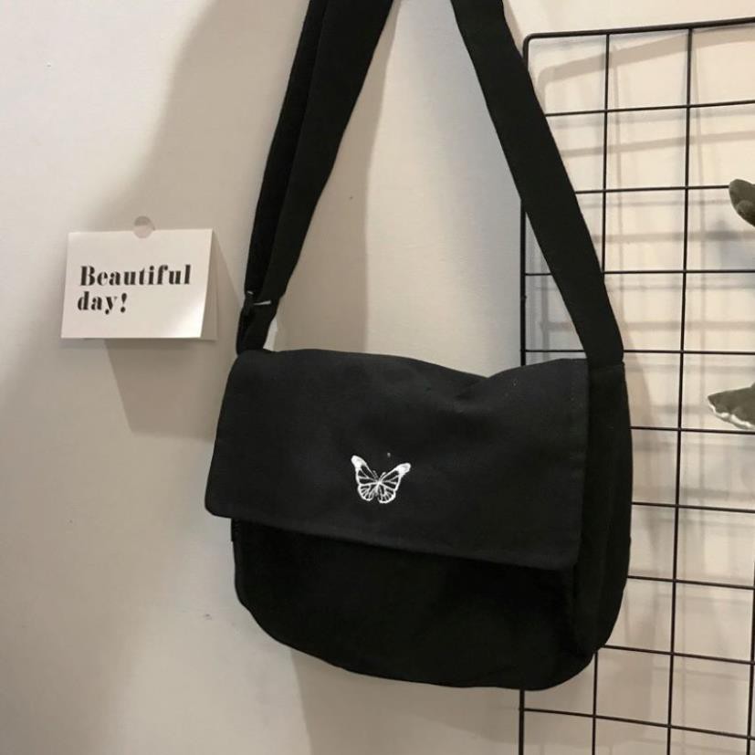 Túi tote vải canvas Nữ unisex cao cấp đựng đồ đi học, đi chơi thêu hình con bướm nhỏ dễ thương Hàn Quốc giá rẻ