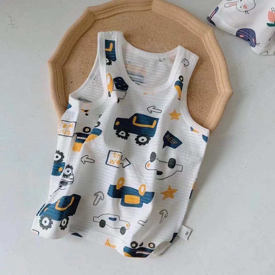 (Mẫu 2021)Áo Ba Lỗ Cotton Sợi Tre Xuất Hàn Cho Bé Trai Và Gái Mặc Mát Mùa Hè size 90-130