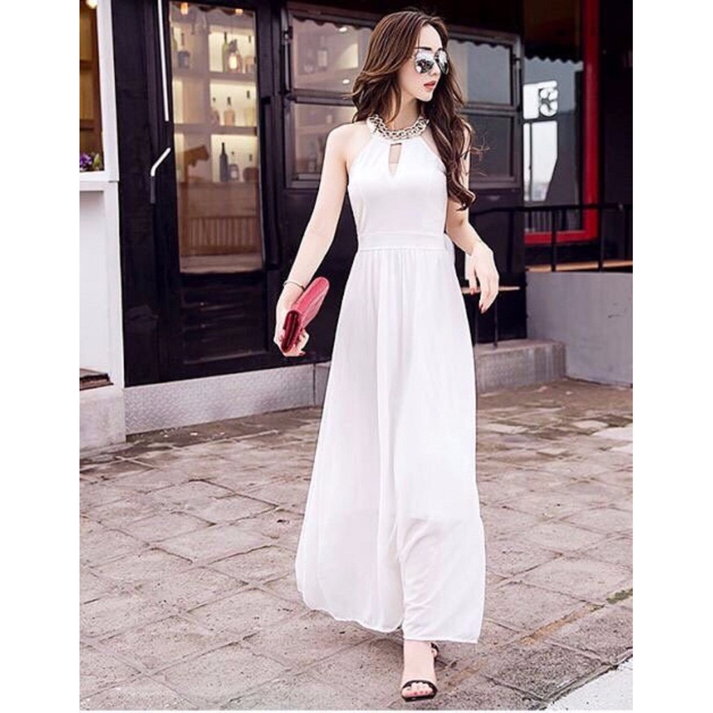 sale đầm maxi voan phối xích cổ hot | BigBuy360 - bigbuy360.vn