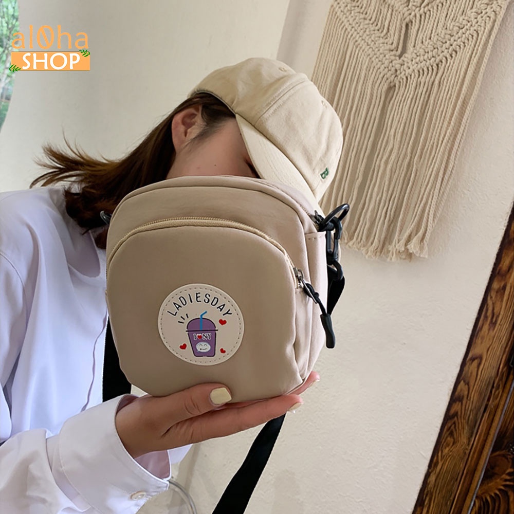 Túi đeo chéo vải bố canvas T0542 nữ logo LADIESDAY dễ thương  mềm, đẹp - al0ha Shop