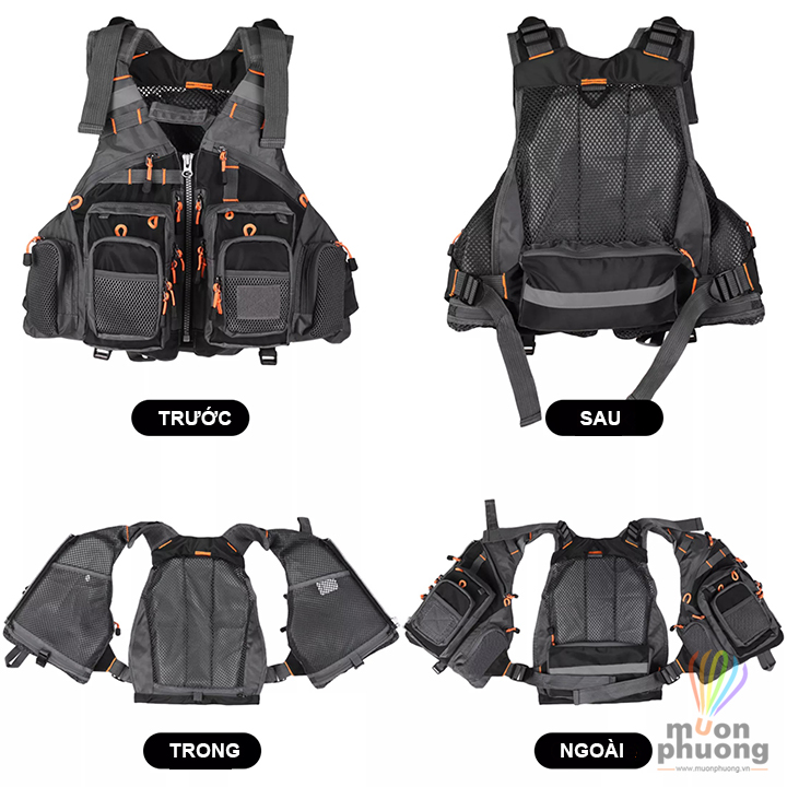Áo phao bơi người lớn cứu hộ ghi lê cao cấp câu cá dã ngoại nhiều túi nam nữ - MUÔN PHƯƠNG SHOP