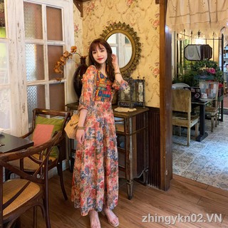 【In Stock & COD】Đầm Nữ Kiểu Dáng Retro Phong Cách Bohemian Thời Trang Cá Tính