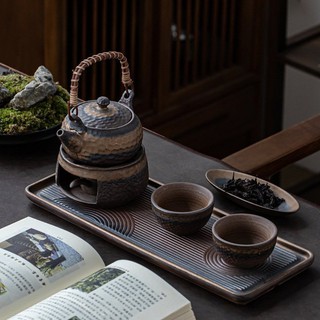 Bộ ấm trà gốm sứ đốt nến cao cấp làm thủ công có tay cầm kiểu Nhật cổ điển (tặng kèm 5 viên nến siêu thơm)