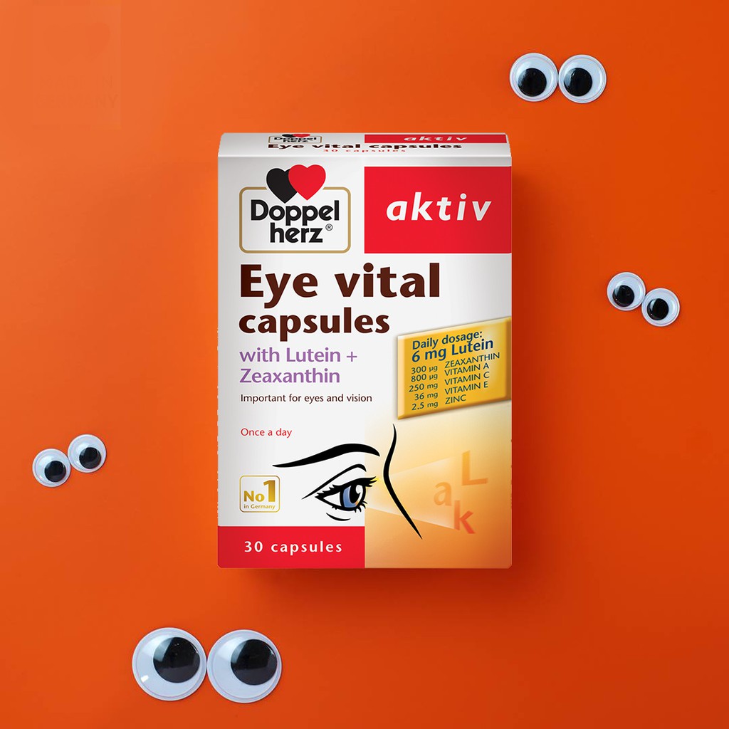 [TPCN Nhập Khẩu] Viên uống tăng cường thị lực, chống mỏi mắt Doppelherz Aktiv Eye Vital Capsules (Hộp 30 viên)