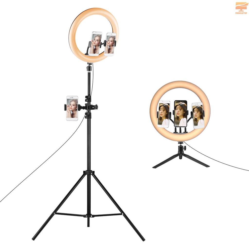 Lapt 13 Inch LED Right Light Photography Light Bi-color Temperature 2800K-5800K 10 Levels Adjustable Brightness with Tripod Phone Holder for Makeup Multi-platform Live Steam Selfie Video Conference