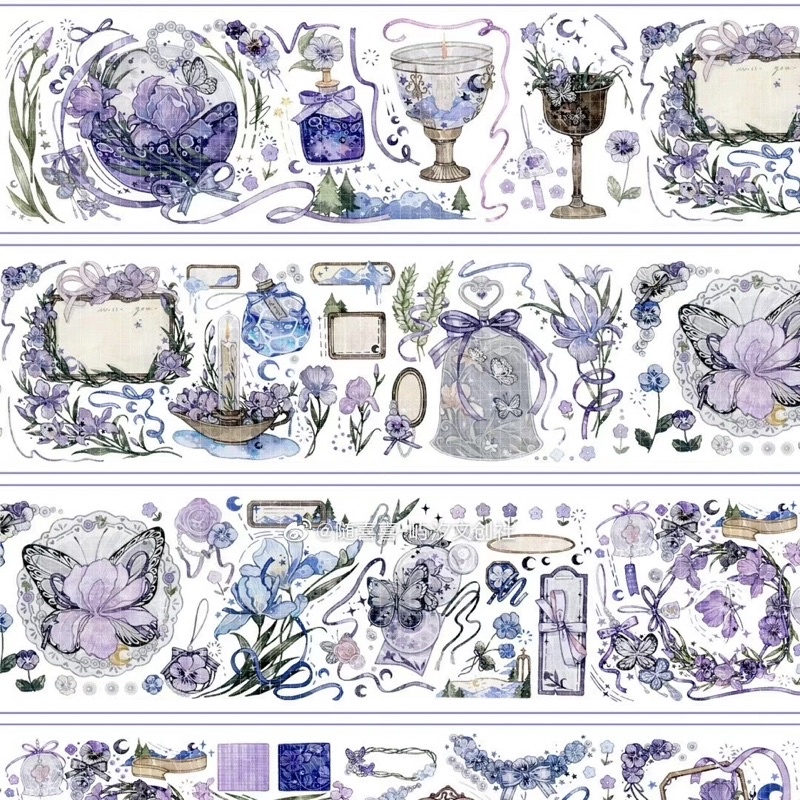 Băng dính washi tape PET tape hoạ tiết hoa tím nhà ISLAND TIDE STUDIO