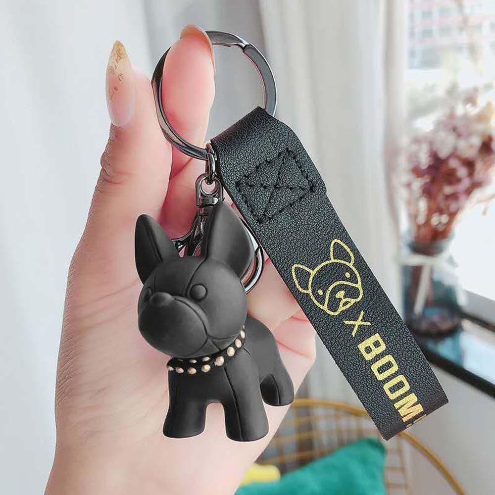 LANFY Móc Khóa Da Hình Chú Chó Chiến Đấu Kiểu Pháp Dễ Thương Cho Nam Và Nữ