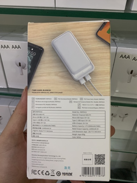 Sạc dự phòng Rock Space P65 - Dung lượng 20000 Mah- chính hãng