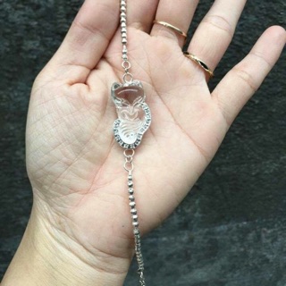 Lắc bi bạc hồ ly thạch anh Trắng