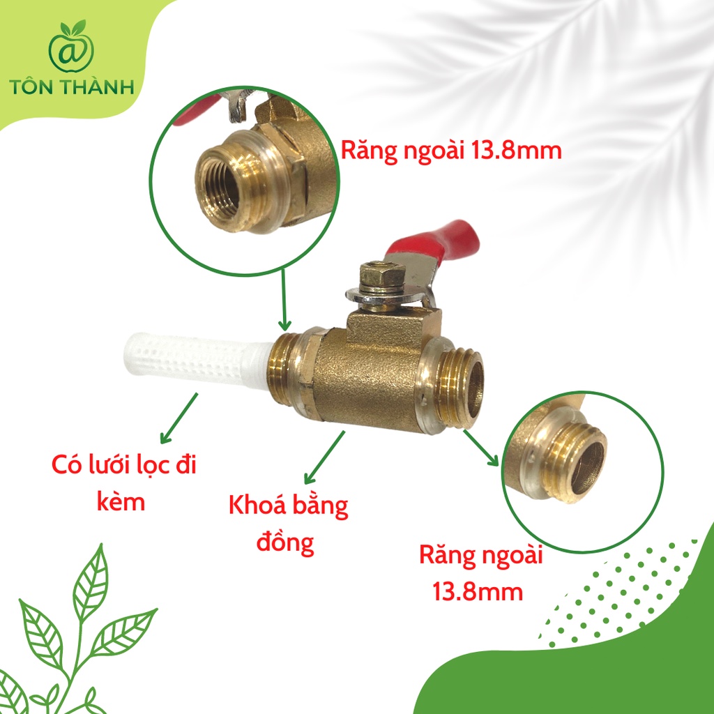VAN KHÓA HƠI KHÓA NƯỚC VAN BI ĐỒNG 2 ĐẦU RĂNG CÓ KÈM LƯỚI LỌC HÀN QUỐC